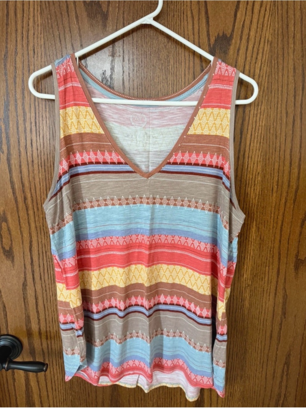 Maurices Coral, Yellow & Blue Striped V-Neck Tank Top